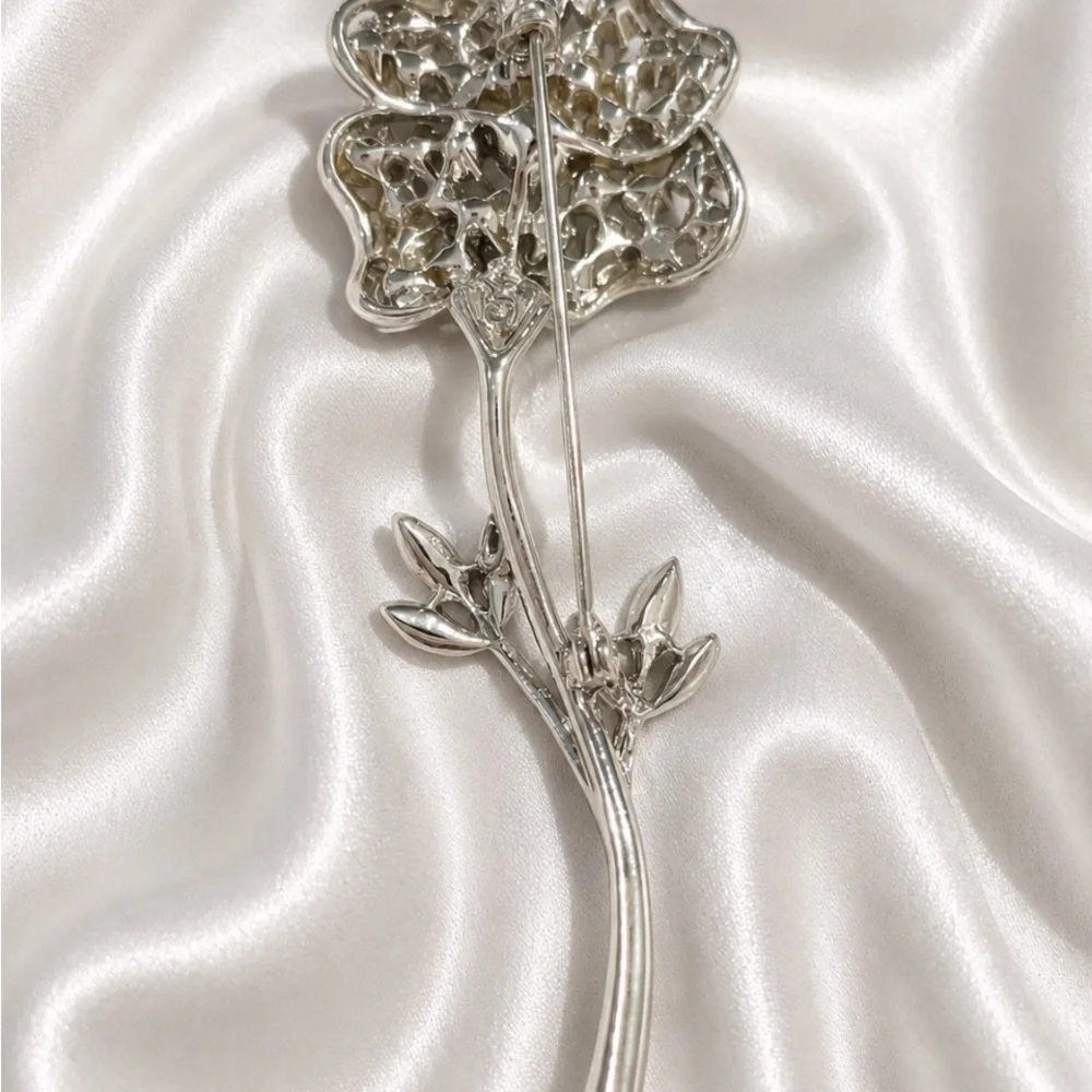 VTG Coro Aurora Borealis Rhinestones Leaf Leaves Poppy Flower Pin Brooch